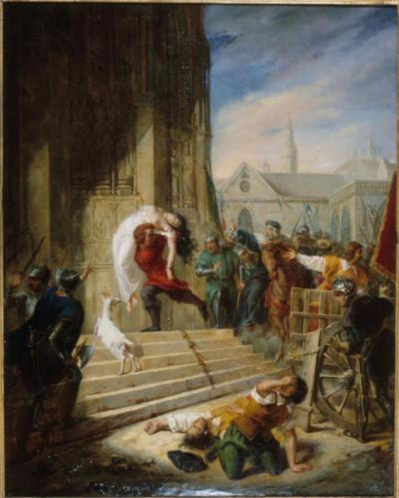 Quasimodo sauvant Esmeralda sur les marches de Notre-Dame